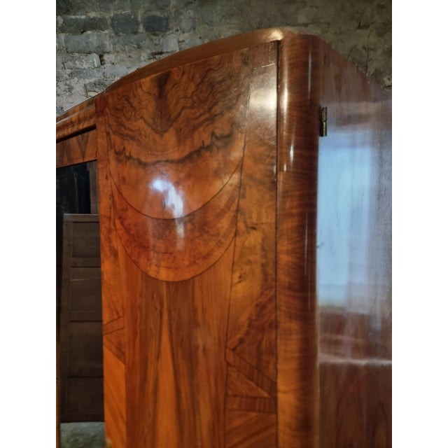 Wood Art Deco French Walnut Wardrobe with Mirrored Door, 1930s For Sale - Image 7 of 18
