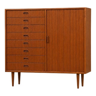 1960s Danish Modern Svend Madsen Style Teak Armoire Dresser For Sale