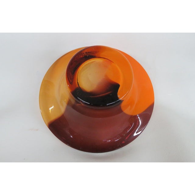 Orange Teleflora Hand Blown Tri Color Florist Bowl Orange Amber Purple Art Glass 4859b For Sale - Image 8 of 10