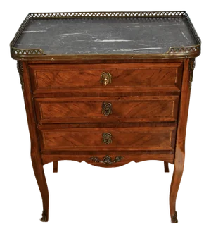 1900 French Louis XV Walnut Satinwood Marble Top Nightstand Bedside Table