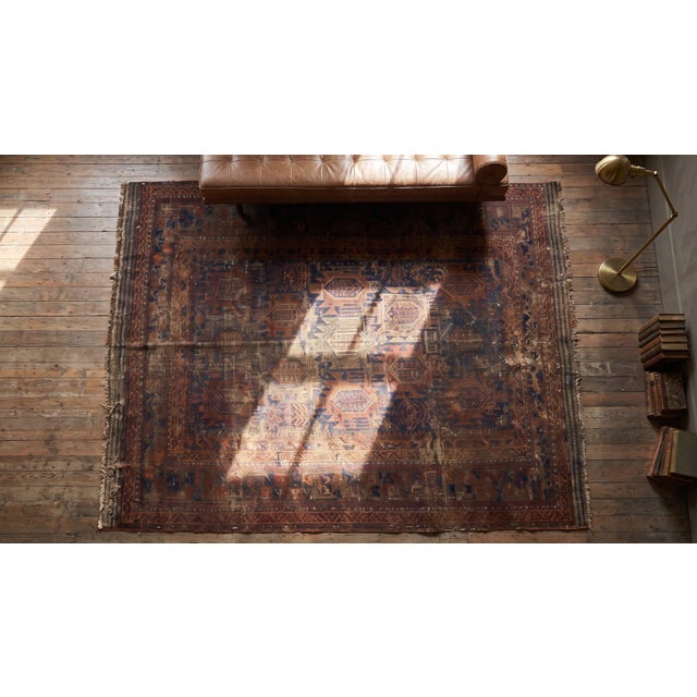 1890s Blue Navy Rustic Antique Persian Baluch Rug 6' X 8'4" Handknotted Wool Carpet For Sale - Image 11 of 13