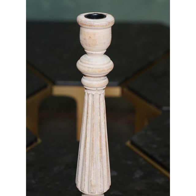 Neoclassical Carved Fluted Limed Oak Candlesticks, Set of 2 For Sale - Image 3 of 12