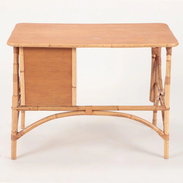 1950s 1950s Mid-Century French Four Drawers Rattan Desk For Sale - Image 5 of 7