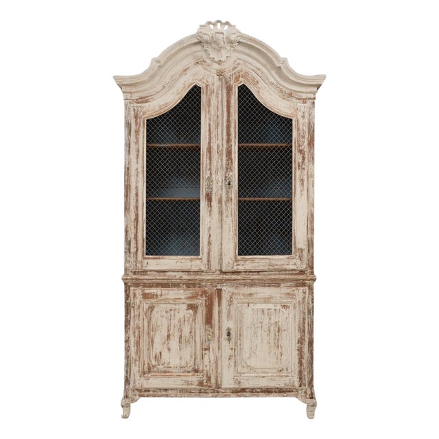 19th Century French Louis XV Wood Patinated Cabinet with Wire Doors For Sale