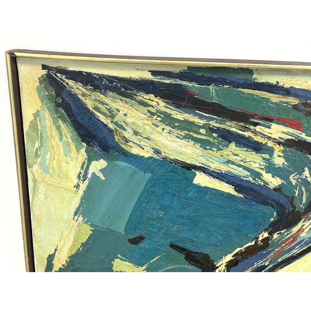 Mid-Century Modern Vintage MCM Large 47" Blue Abstract Modern Painting Signed Harris For Sale - Image 3 of 12