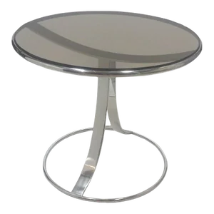 Gardner Leaver End Table Steelcase Chromed Steel Industrial Round Smoked Glass Top