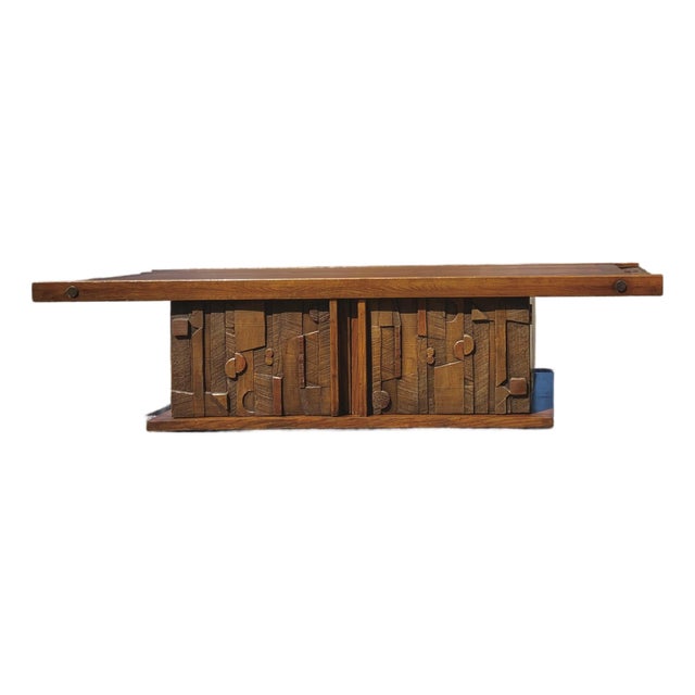 Brutalist Pueblo Rectangular Coffee Table With Cubby Storage For Sale