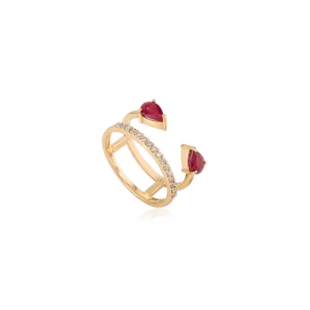 Modern VRJewels Designer Open Ruby Split Band Ring With Diamonds in 14k Yellow Gold Size 6 For Sale - Image 3 of 17