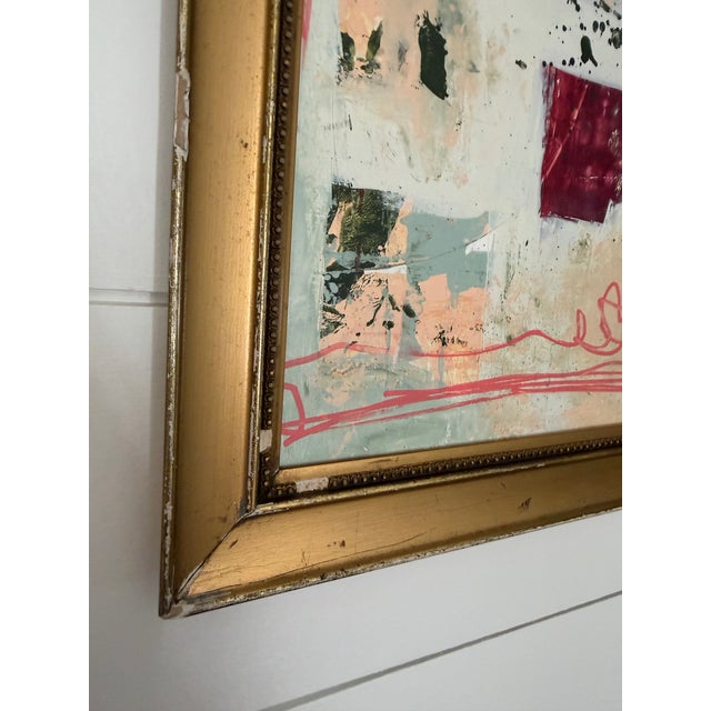 An original abstract painting by Shannon Weir, featuring expressive layers of warm ivory, soft sage, olive and rich...