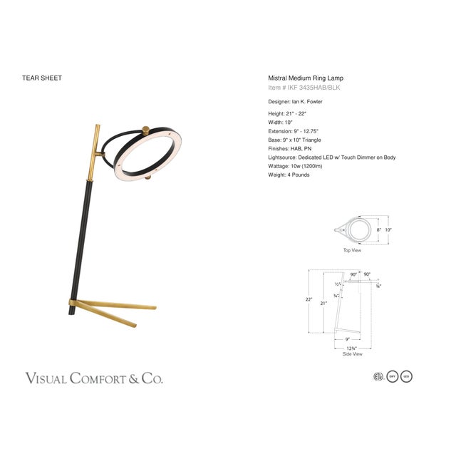Ian K. Fowler by Visual Comfort Signature Mistral Medium Ring Lamp in Hand-Rubbed Antique Brass and Matte Black Designer:...