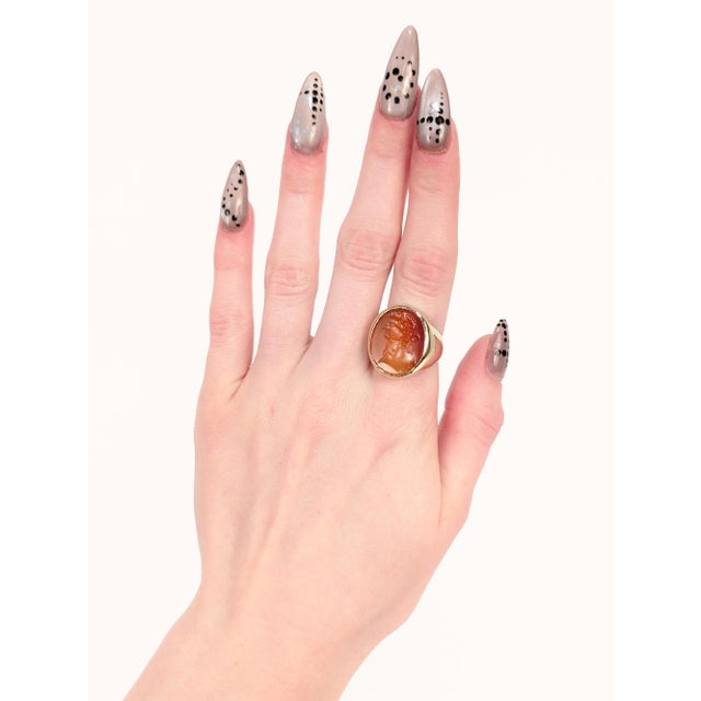 Antique Neoclassical 14k Gold and Carnelian Intaglio of a Man Signet Ring For Sale - Image 4 of 13