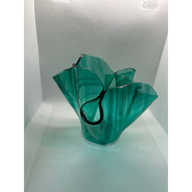 1980's Signed Petachenko Art Glass Green Vase For Sale - Image 4 of 4