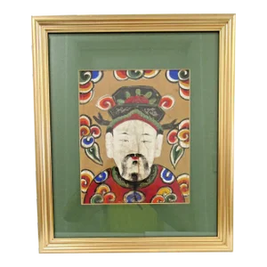 Antique Circa 1800s Yao Taoist Paper Ceremonial Mask From Vietnam Matted Framed