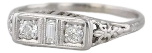 0.17ctw Diamond Art Deco Filigree Ring 14k White Gold Size 7 Stackable
