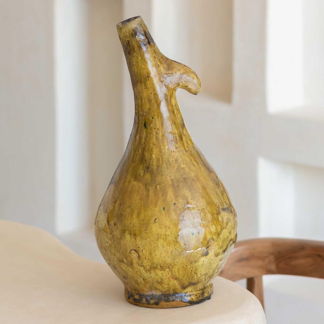 Tamegroute Amber Glazed Ceramic Pitcher Vase | One of a Kind For Sale - Image 6 of 7
