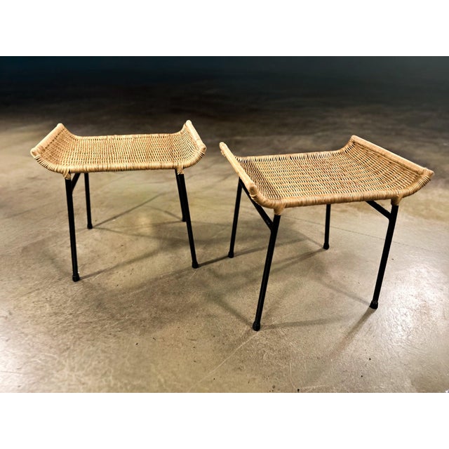 Amber Pair of Caned Stools with Iron Frame by Carlo Hauner, Forma, Brazilian Modern, 1950s - Lot 851B For Sale - Image 8 of 13