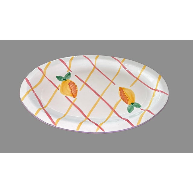 Vintage ceramic serving platter made in Italy for Pottery Barn. Measuring 18' wide, this is a great size piece. In...