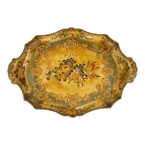 Vintage Hand-Painted Japanese Floral Paper Mache Tray