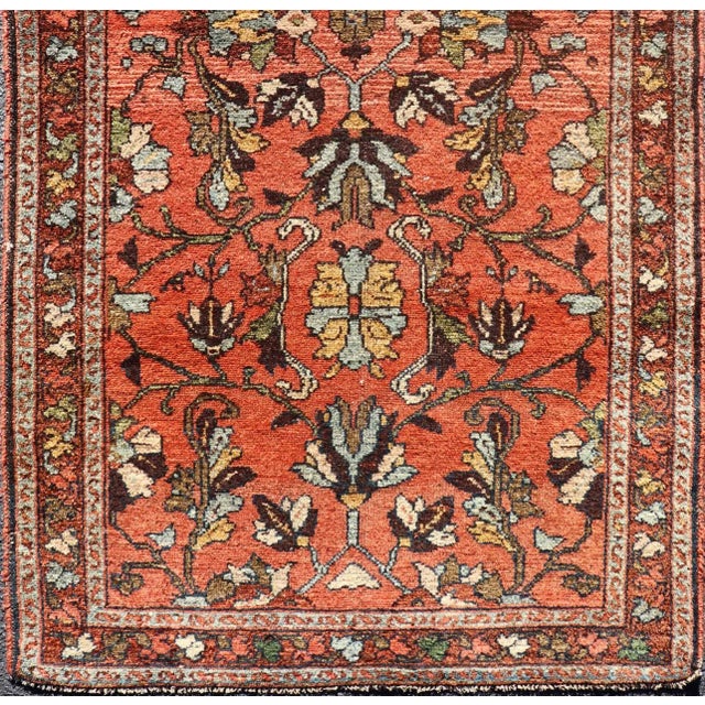Traditional Antique Persian Hamadan Carpet With Floral Designs in Soft Orange Red and Brown For Sale - Image 3 of 13