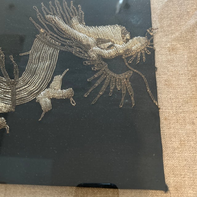 Gorgeous antique Asian silver embroidery on black silk. These two dragons are a stunning pair - pictures don’t do them...