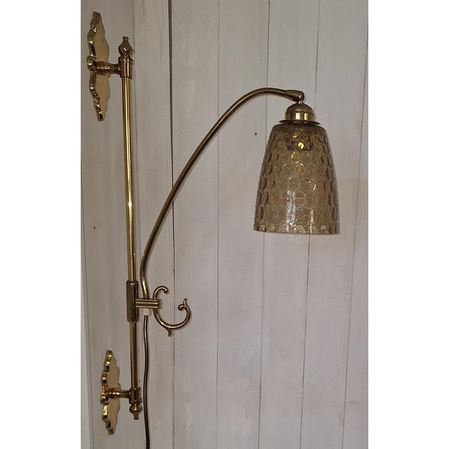 Vintage Wall Lamp with Brass Frame and Relief Glass Shade, 1970s For Sale - Image 6 of 7