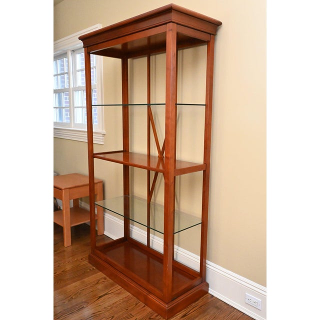 French Provincial Late 20th Century Pair of French Grange Cherry Wood & Glass Étagères Display Shelves, Attributed For Sale - Image 3 of 5