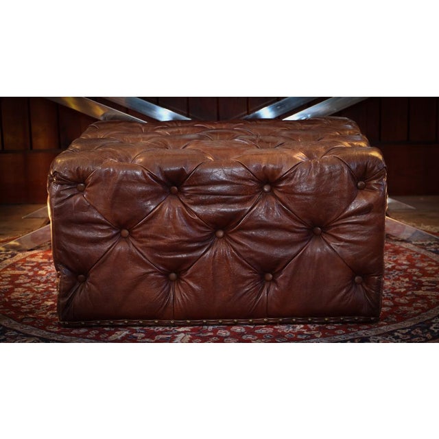 Animal Skin Sqaure Lord Digsby Ottoman in Tan Leather from Timothy Oulton, 2010s For Sale - Image 7 of 15