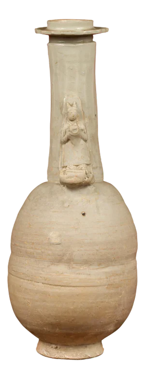 Chinese Song Dynasty Glazed Porcelain Funerary Vase with Ritual Attendant