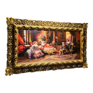 Romantic French Rococo Wall Art With Gilded Gold Leaf Frame – Victorian Salon Scene