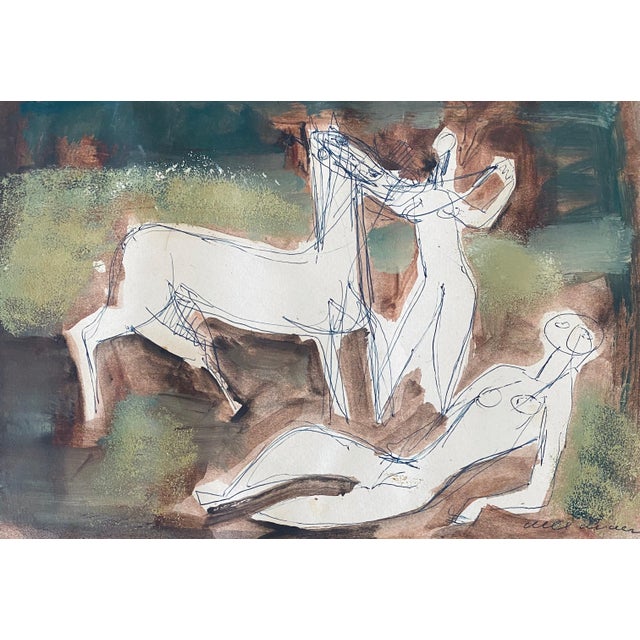 Stefan Alexander, Abstract Composition with Figures Israeli Mid Century Modernist For Sale - Image 4 of 8