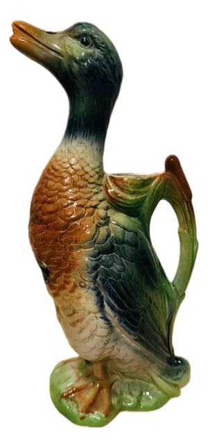 French Majolica Duck Decanter Barbotine, Circa 1900