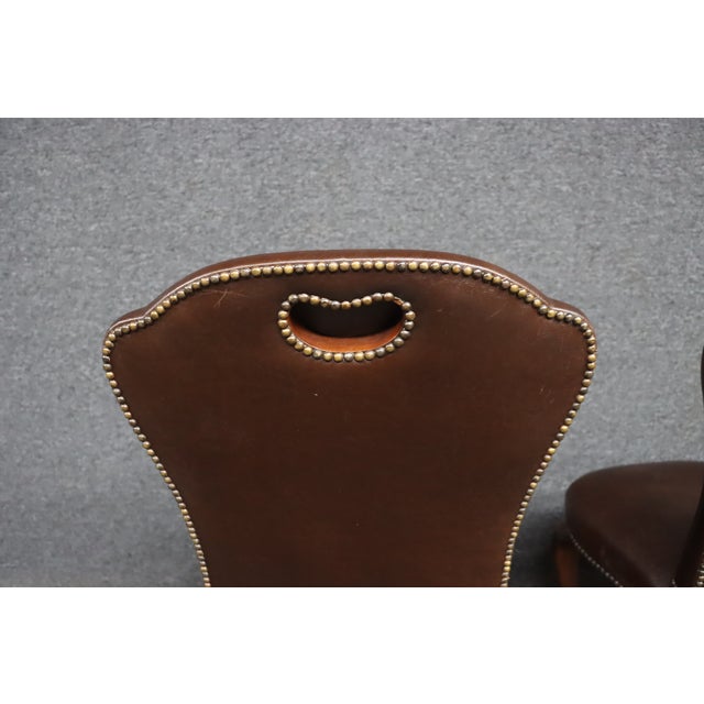 Wood Pair of Theodore Alexander Leather Upholstered Cherry Side Chairs For Sale - Image 7 of 15