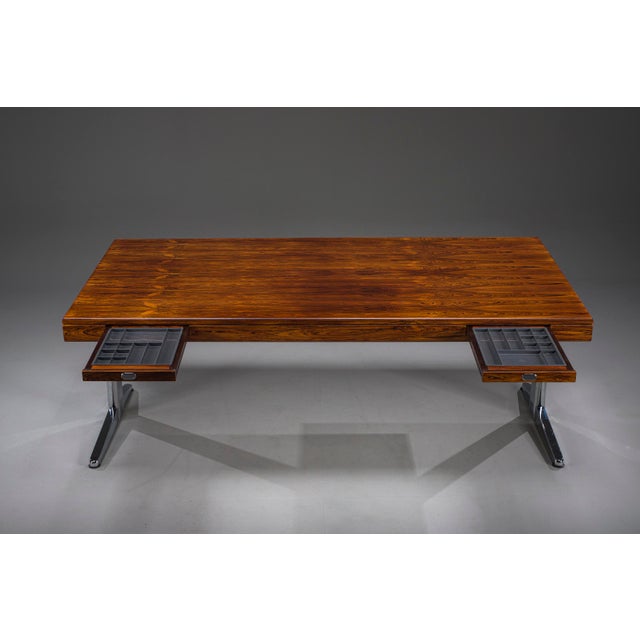 Executive Desk in Fine Hardwood Veneer on Nickel-Plated Steel Legs, 1970s For Sale - Image 15 of 18