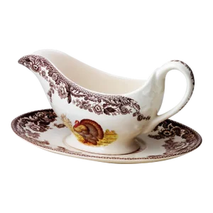 Spode Woodland Sauce Boat & Stand, Turkey