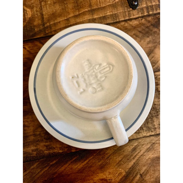 Vintage Pfaltzgraff Yorktowne Classic Blue Floral on Tan Stoneware Usa Made Saucer and Mug /Cup / Soup /Bowl Set- 10 Pieces For Sale - Image 10 of 12