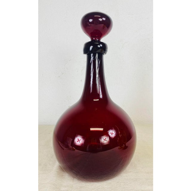 Ruby Red Mid Century Vintage Large Handblown Ruby Red Jar With Stopper by Blenko For Sale - Image 8 of 8