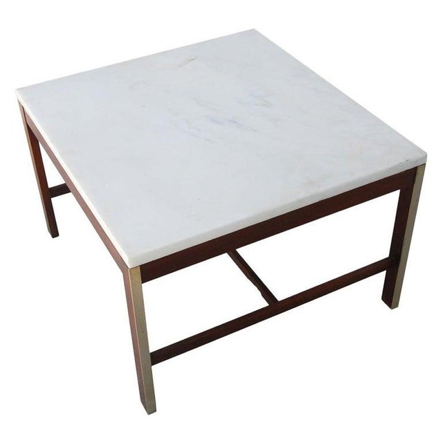1960s Paul McCobb for Calvin Walnut Brass and Marble Coffee Side Table For Sale In Houston - Image 6 of 6