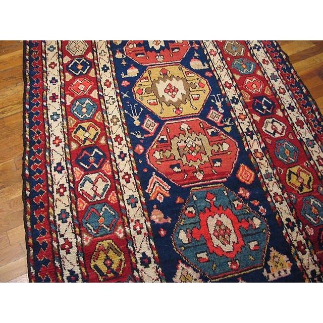 1930s 1930s Blue Navy Geometric Tribal Antique Persian Kurdish Rug 4'2" X 9'10" Handknotted Wool Carpet For Sale - Image 5 of 5