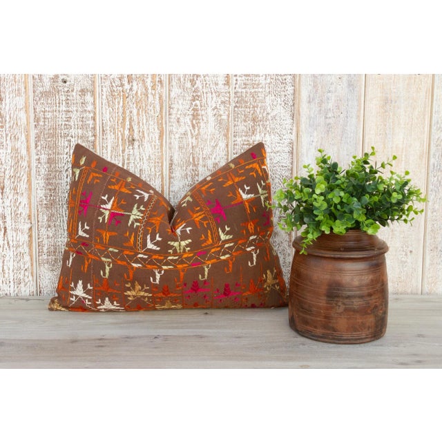 Brown Tisha Antique Indian Folk Lumbar Pillow For Sale - Image 8 of 9