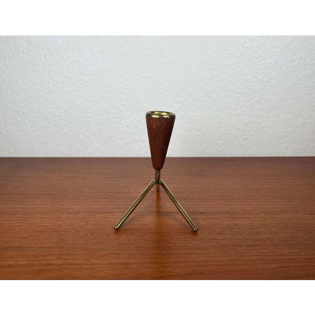 Mid-Century Modern Danish Teak and Brass Candleholder, 1960s For Sale - Image 11 of 18
