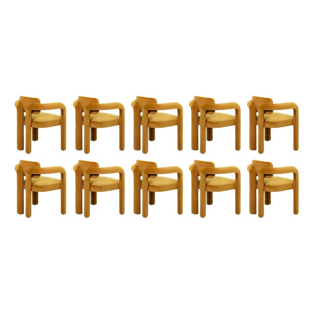 Double Arch Dining Chairs in Mustard Cotton Velvet from Insidherland, Set of 10 For Sale