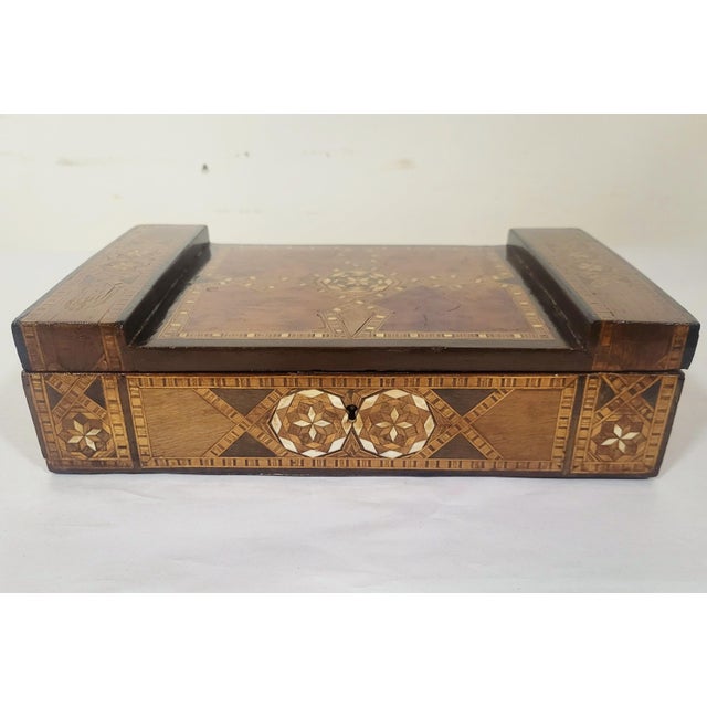 Brown Antique English Moroccan / Moorish Style Inlaid Art Deco Jewelry Box For Sale - Image 8 of 12