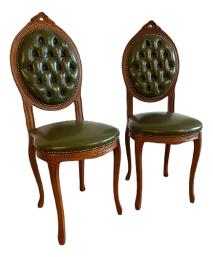 Louis XVI Style Green Leather Chairs, Set of 2