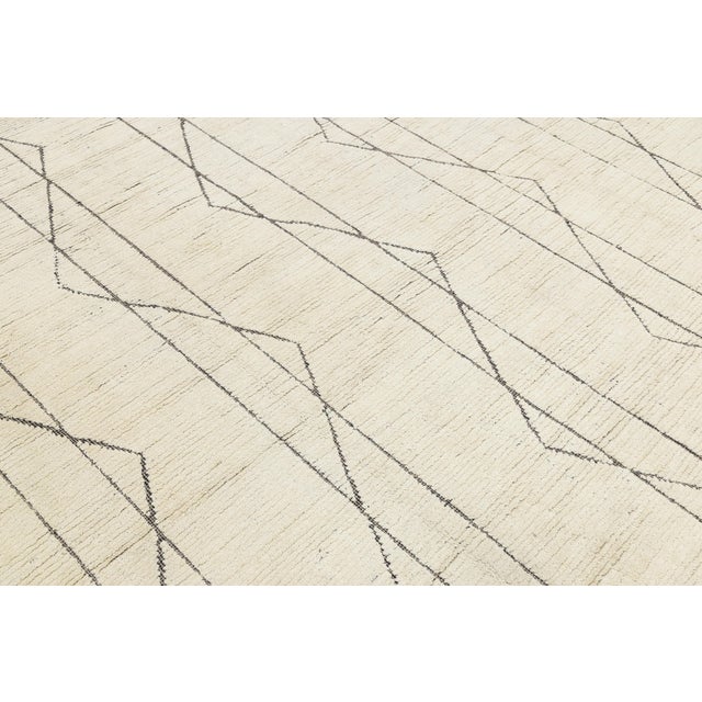 2010s Hand-Knotted Modern Beni Ourain Style Geometric Wool Area Rug in Ivory 10x14 For Sale - Image 5 of 10