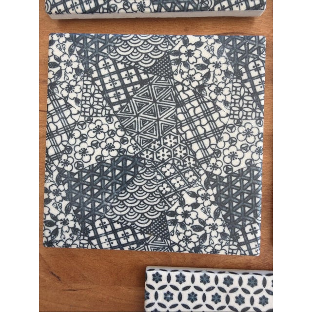Japanese Geometric Ceramic Tile 6”HexagoAsanoha Shippo Edo Pattern Blue Lot Of 5 For Sale In Los Angeles - Image 6 of 6