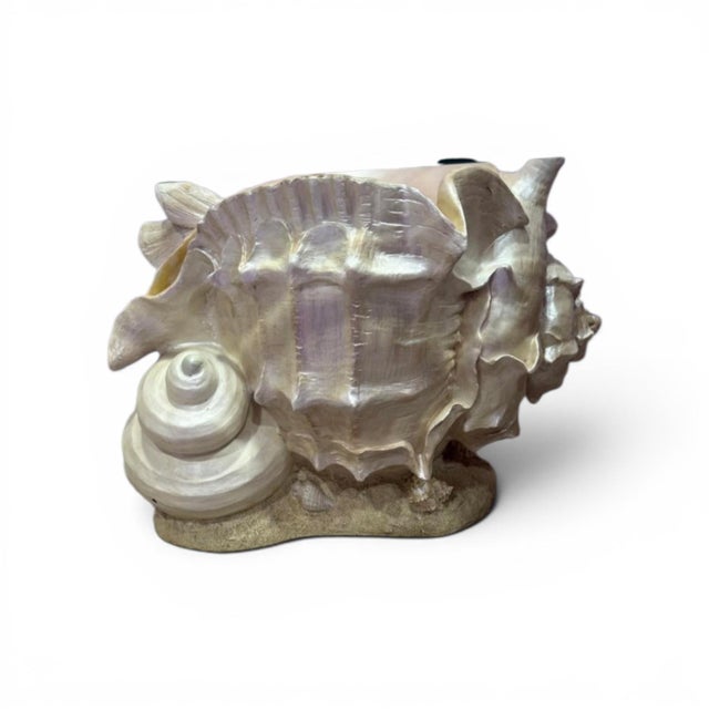Vintage Palm Beach Nautilus Shell Seashell Resin Cocktail or Side Table with custom glass top. Gorgeous pearl white...