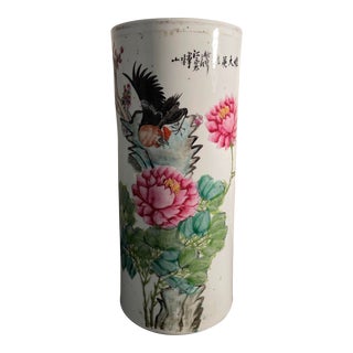 19th Century Antique Chinese Porcelain Vase Cylindrical Hat Stand Style For Sale