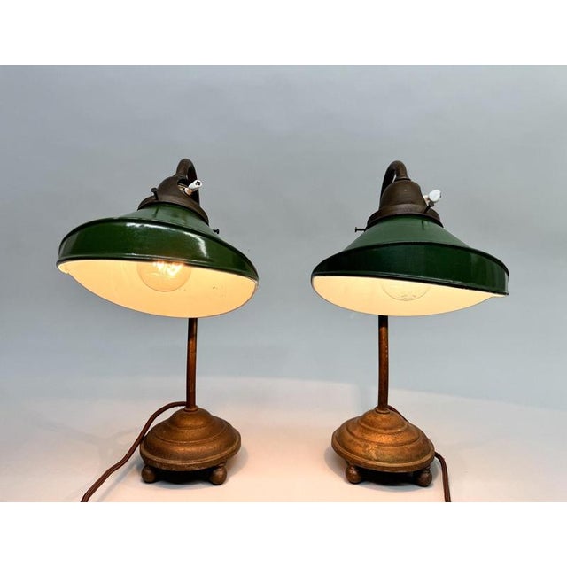 Enamel & Cast Iron Desk Lamps, Former Czechoslovakia, 1920s, Set of 2 For Sale - Image 12 of 18