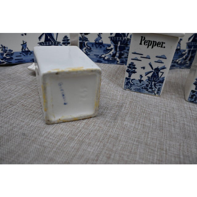 1920s-1940s Vintage Delft-Style Dutch Windmill Motif Kitchen Canister and Cruet Set For Sale In New York - Image 6 of 7