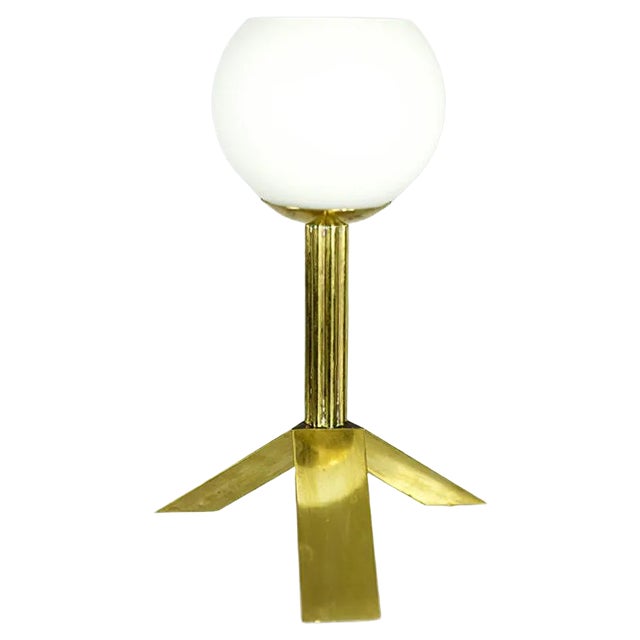 Opaline Glass & Metal Tripod Table Lamp, 1970s For Sale
